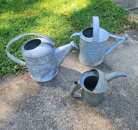 Vintage Galvanized Zinc Metal Watering Cans Estate Lot - Trio