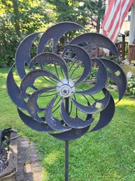 Vintage Kinetic Metal Yard Art Wind Spinners Garden Stakes - Pair