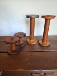 Vintage Wooden Textile Bobbins Spools - Antique Industrial Mill Decor - Lot Of 4