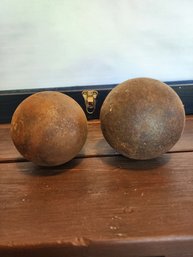 Pair Of Vintage Cast Iron Shot Put Balls  Rustic Track & Field Sports Collectibles