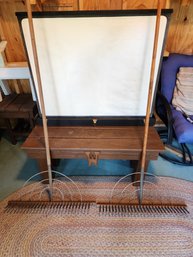 Pair Of Vintage Wooden Hay Rakes  Antique Hand-Crafted Wooden-Tine Farm Tools