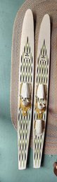 Pair Of Vintage Voit White Fish Water Skis  Retro Mid-Century Wooden Water Skis