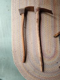 Pair Of Vintage Hand Mattocks  Antique Mattock Axe & Pick Hoe Primitive Garden Tools