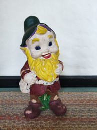 Vintage Painted Garden Gnome Statue  Collectible Antique Lawn Ornament