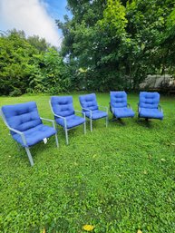 5-Piece Outdoor Patio Seating Set  3 Armchairs, 2 Swivel Rockers & Royal Blue Cushions