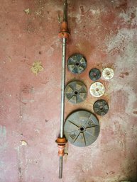 Vintage J.C. Higgins Cast Iron Barbell Set Rare Antique Sears Weight Plates & Bar