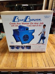 Vintage Blue Blower Model BB 1000 Industrial Fan  'Hurricane With A Handle' In Original Box