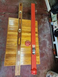 Vintage Empire 48' Brass-Bound Mahogany Level & Pro Twist Laser Level Extension Pole Lot