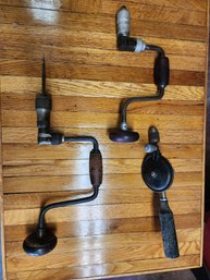 Vintage Hand Drill Lot  3 Antique Woodworking Tools, 2 Ratcheting Braces & 1 Hand Crank Drill