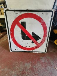 Vintage Wooden No Left Turn Traffic Sign Graphic Arrow Retro Road Sign