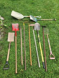 Garden And Farm Hand Tool Lot Shovels Rakes Pitchfork Edger