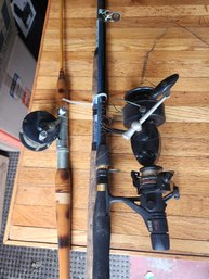 Vintage Fishing Rod And Reel Combo Lot Zebco PSG 05 Spinning And Bamboo Style Casting Rods