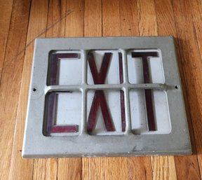 Vintage Cast Aluminum Red Glass Exit Sign Cover Plate Industrial Architectural Salvage