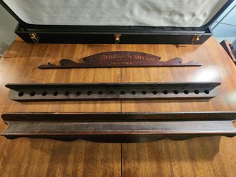 Antique 1800s Kavanagh & Decker New York Walnut Wall Mounted Pool Cue Rack - Rare
