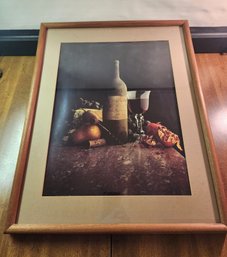 Framed Wine And Fruit Still Life Art Print Chateau Wine Bottle