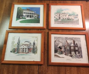 Lot Of 4 Vintage Richard V Sebring Framed US Presidential Homes Lithographs
