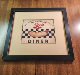 Framed Joe's All American Diner Hot Dog Retro Art Print Sign