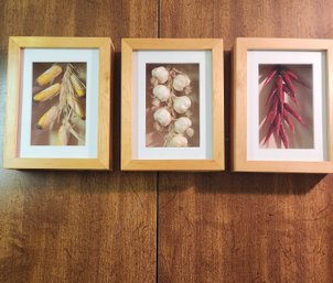 Set Of 3 Framed Tuscan Kitchen Shadow Box Wall Decor Corn Garlic Chili Peppers