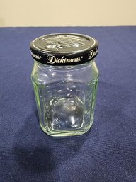 Vintage Dickinson's Clear Hexagonal Glass Jar Black Gold Metal Lid Empty 10oz