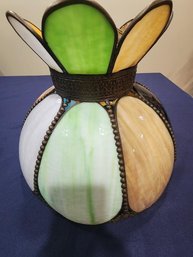 Vintage Tiffany Style Multi-Color Slag Glass Tulip Lamp Shade - 8-Panel Lotus Design