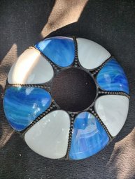 Vintage Blue White Slag Glass Tiffany Style Tulip Lamp Shade 8 Panel Slag Glass Damaged
