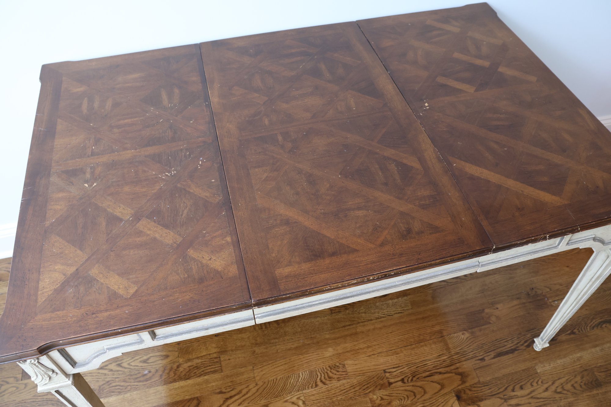 French Country-Style Table With Parquet Top And Extendable Table Leaf ...