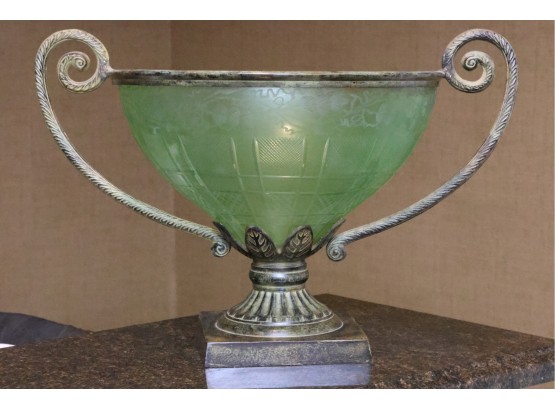 Green Cut Glass Centerpiece Bowl