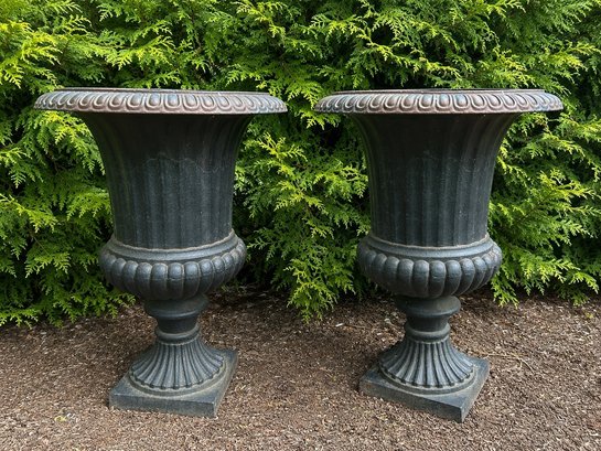 Pair Of Cast Iron Garden Urns
