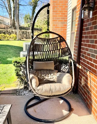 Outdoor Wicker Hanging Egg Chair With Cushion And Stand