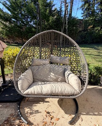 Double Egg Wicker Hanging Chair With Cushions & Stand
