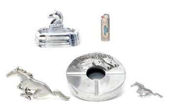 Chrome Horse Ashtrays & Vintage Ford Mustang Emblems