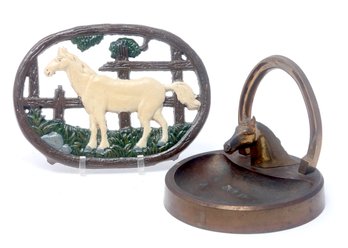 Cast Iron Horse Ashtray And Trivet