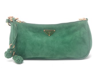Prada Green Suede Pochette Evening Bag