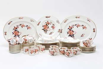 Staffordshire Imari Coral Fine China Dish Set Service For 10 With Utensils