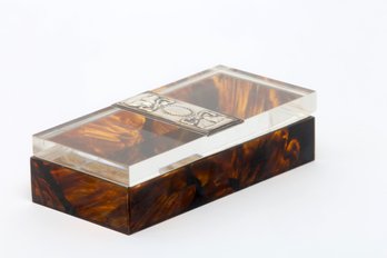 Lucite Acrylic Tortoise Shell Rectangular Storage Box