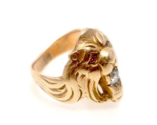 Sapphire And Ruby 14k Gold Lion Ring