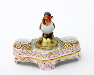 Herend Rothschild Bird Inkwell Ink Stand