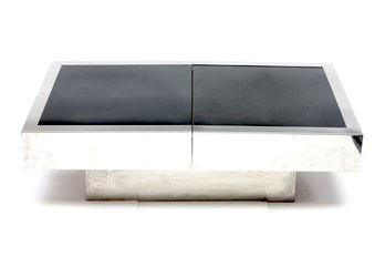 Willy Rizzo MCM Mirrored Glass Cocktail Table With Dry Bar