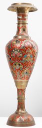 Large Arabic Brass Vase Hand Painted And Etched
