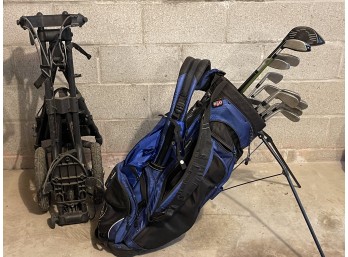 Golf Clubs And A Pull Cart