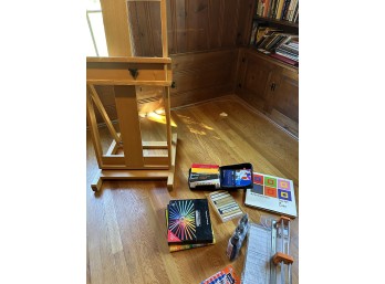 Easel Display Stand And Art Supplies
