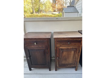 Pair Of Wooden Side Tables, Each With Single Drawer And Cabinet