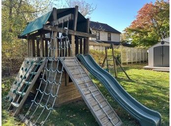 Backyard Playset With Swings, Slide, Ladders, And Rope Climbing