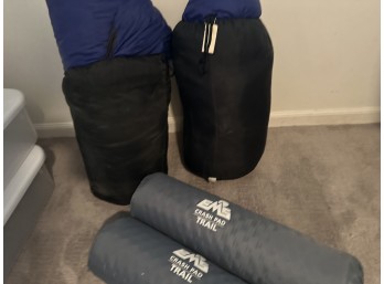 Pair Of Eastern Mountain Sports 'Crash Pad' Camping Roll-Out Sleeping Mats And Sleeping Bags