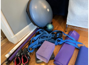 Collection Of Exercise Equipment (Includes Yoga Mat, Fluidity Bar And Peloton Bike Shoes)
