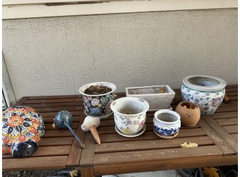 Assorted Planters, Pots And Watering Tools