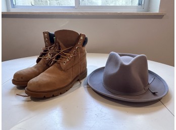 Wool Hat (One Size) And Women's Timberland Workboots (Size 7.5)