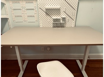 IKEA 'TROTTEN' Adjustable Height Sit/Stand Desk, IKEA 'JANINGE' Bar Stool, And IKEA 'SKADIS' Pegboard Organizer