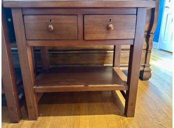 Pair Of Pottery Barn 2-Drawer Solid Wood Side Tables With Lower Shelf (Some Wear To Top Surface)