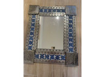 Spanish Style Tin And Ceramic Tile Wall Mirror In Blue